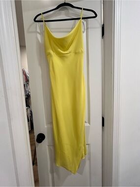 Adelyn Rae Yellow Slip Midi Dress with Cowl Neckline